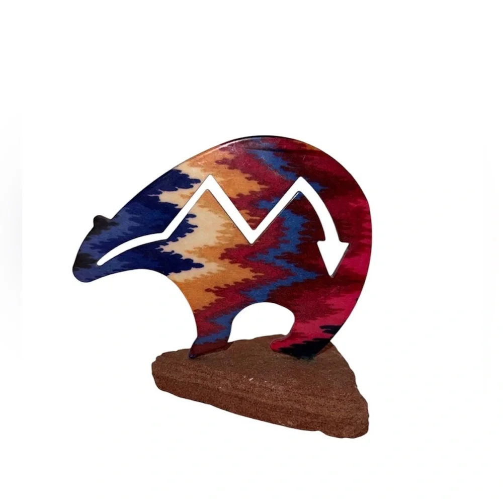 Lazart Bear Sheet Sculpture On Stone w Mountain Arrow Cutout Southwest Design